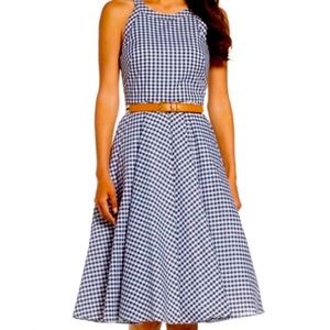Navy and white gingham Eliza J dress with pockets